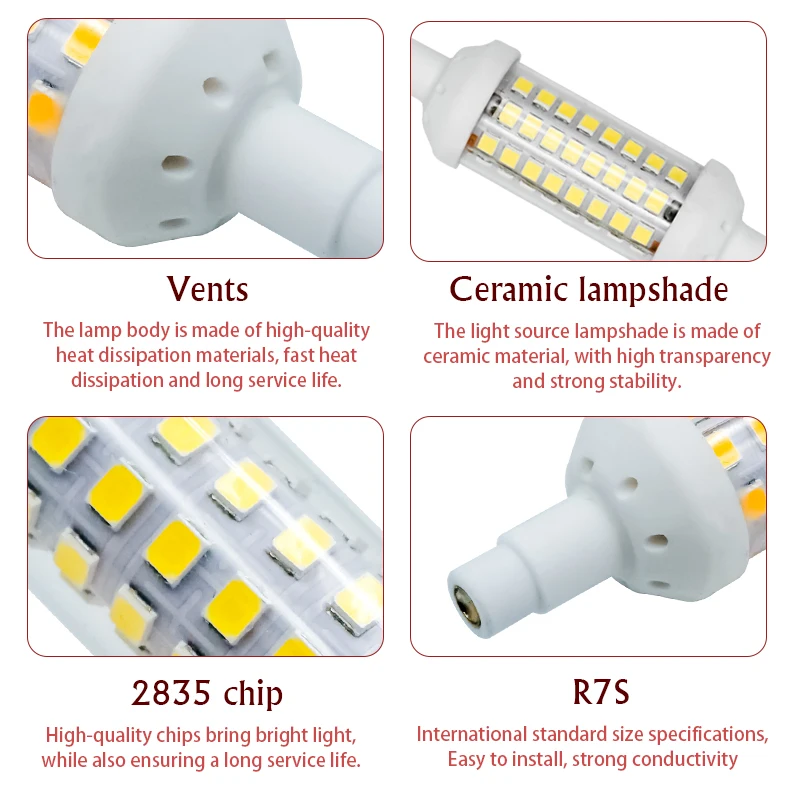 6 шт./лот R7S Светодиодная лампа Вт 9 12 SMD 2835 78 мм 118 135 AC 220 В 240 энергосберегающий