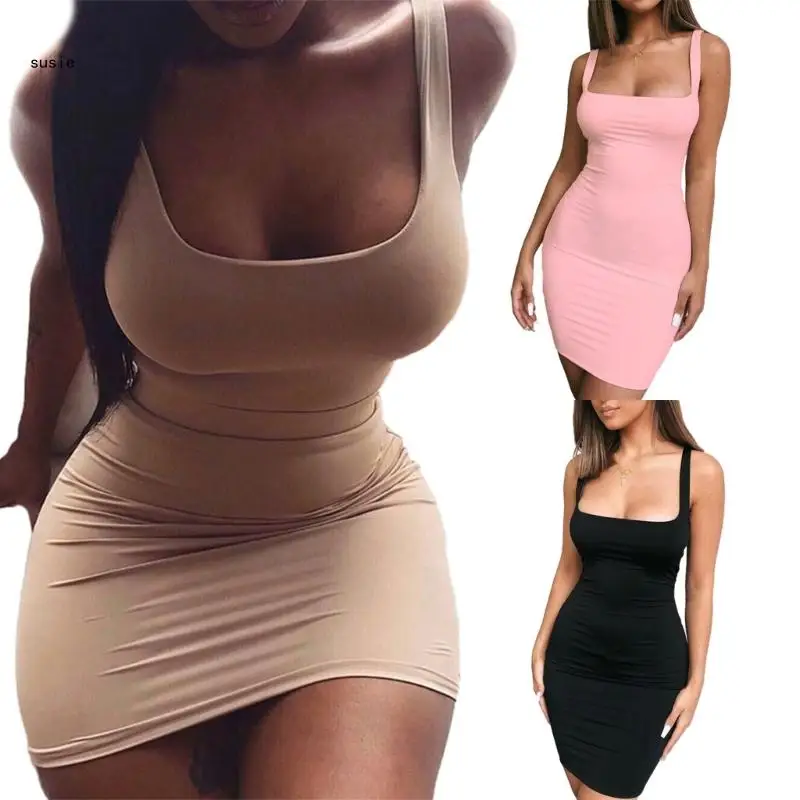 

X7YA Women Sleeveless Bodycon Short Dress UNeck Casual Summer Shirt Mini Dress