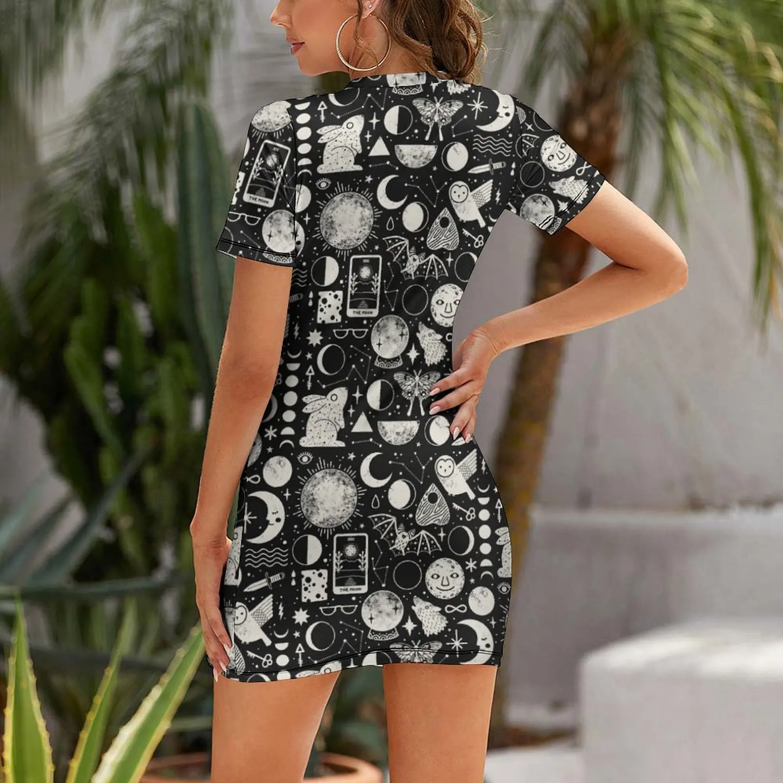 Лунный узор: платье Eclipse с короткими рукавами свадебное для гостей летнее женское