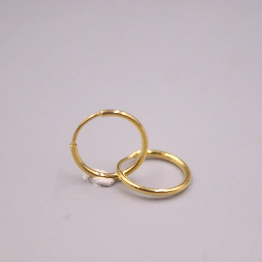 Женские круглые серьги-кольца из настоящего чистого желтого золота 999 пробы 24
