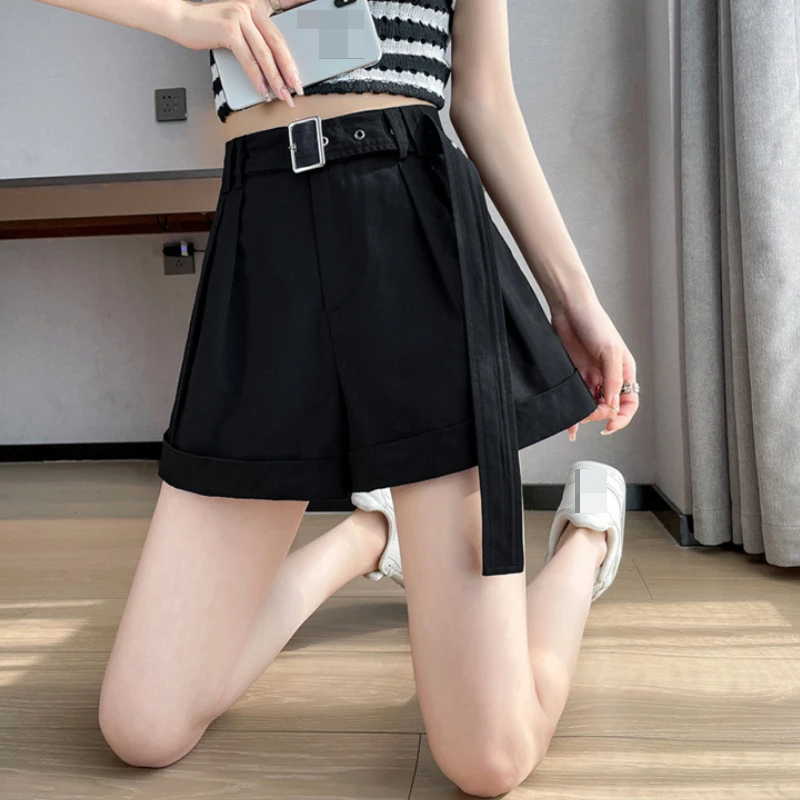 2023 Summer Thin High-waisted Slacks, Five-point Slim and Versatile Wide-leg Pants  Black Shorts  Short Pants Women