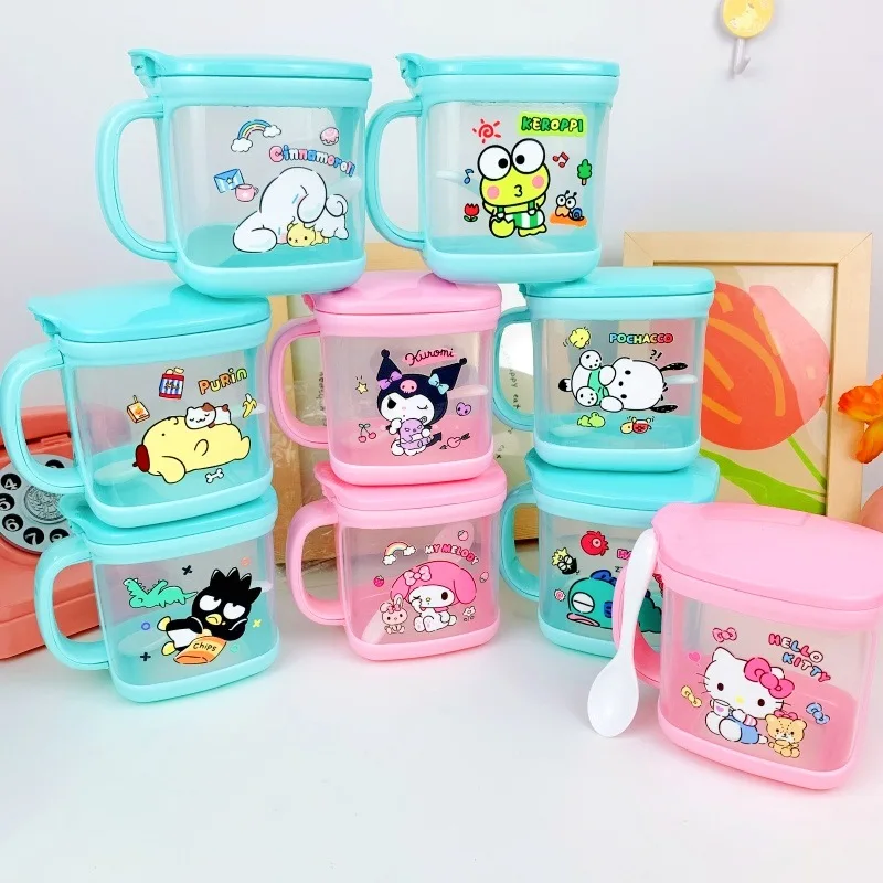 Фото Японская коробка для приправ Sanrio Kuromi Pudding с ложкой, кухонная банка для хранения соли и куриных специй №2