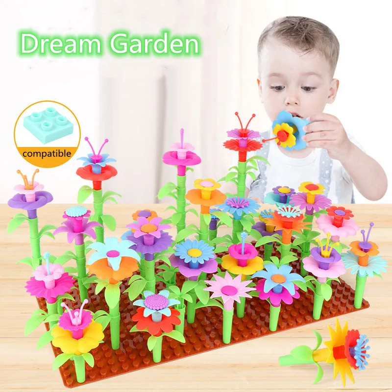 DIY Flowers Building Craft Toy Kids Creative Training Floral Making for Girl Room Home Party Garden Decoration Plastic Baby Gift