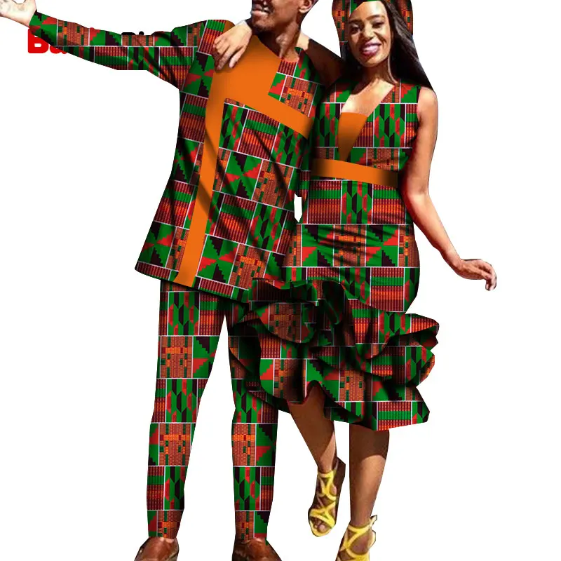 African Dress Couple Wedding Clothing Men Shirt Suit &amp Women Slim Promotion Gifted Headwrap Family Dresses WYQ523 | Тематическая