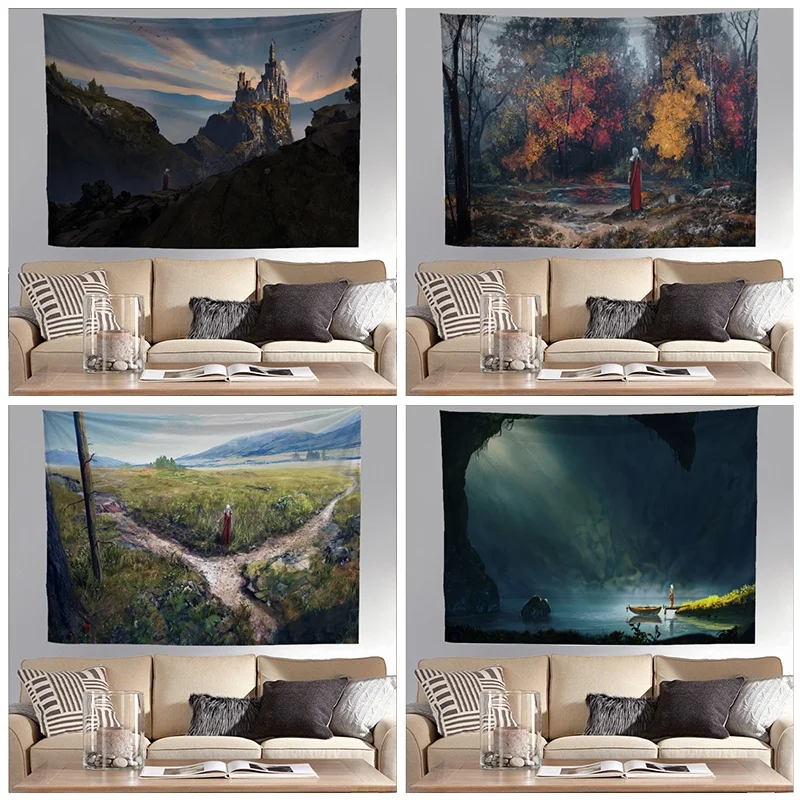 

Forest Landscape Tapestry Psychedelic Scene Mandala Home Art Decorative Tapestry Hippie Bohemian Yoga Mat Decoration Mural Tapiz