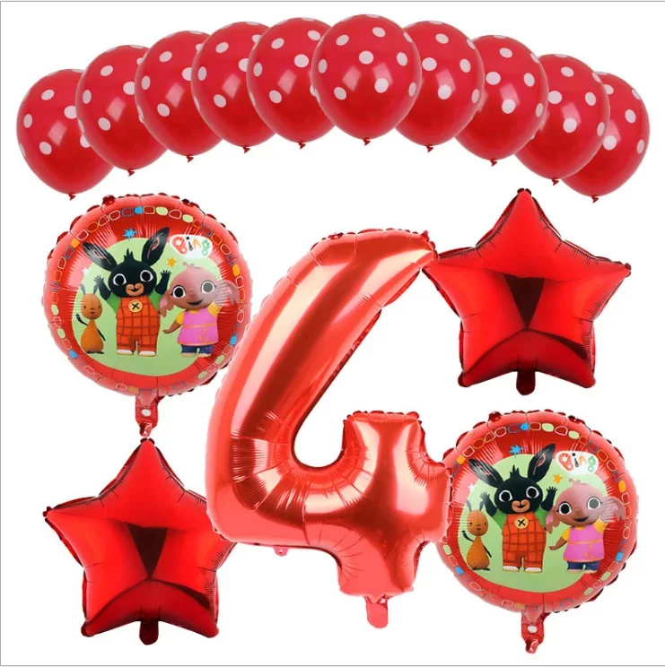 Воздушный шар с номером на день рождения Bing Rabbit красный набор детская вечеринка