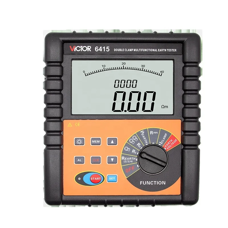 

Victor 6415 4 Digit LCD Double Clamp Multifunction Earth Resistance Tester 0.00ohm-30.00Kohm AC 100V 600A 2/3/4 Line Method