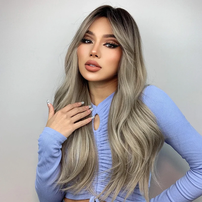 Парик для косплея из синтетического Аниме длинные волнистые волосы от чёрного до