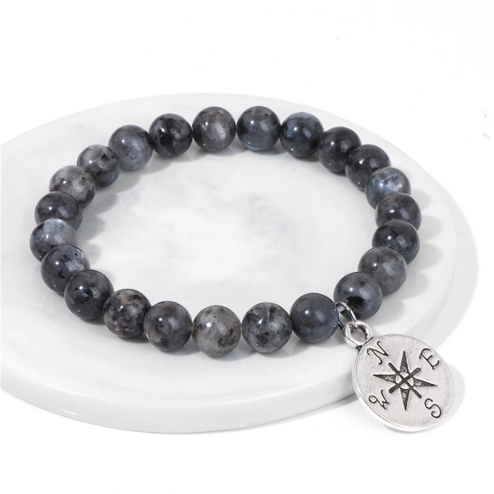 Модные женские и мужские браслеты из натурального камня, браслеты из бисера и Лабрадорита, браслеты с компасом и подвесками, лечебные украшения для йоги, подарки