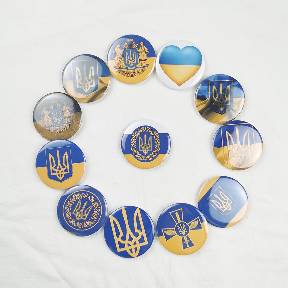 

Ukraine 58mm round Badge Brooch Ukrainian Symbol Round Souvenir 27 Styles High Quality Clothes Pins for Football Event