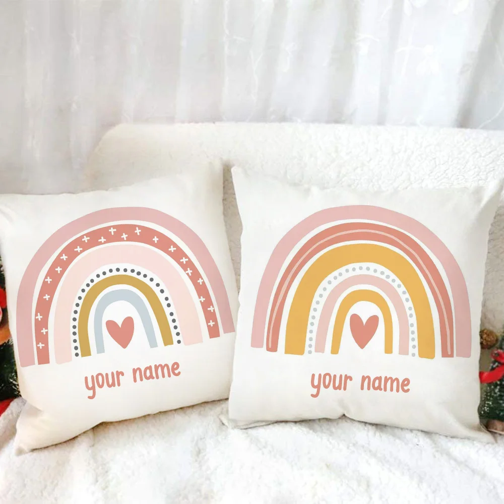 

Rainbow Print Custom Made Cushion Cover Adult Children Personalized Name Customize Pillowcase Home Housewarming Birthday Gifts