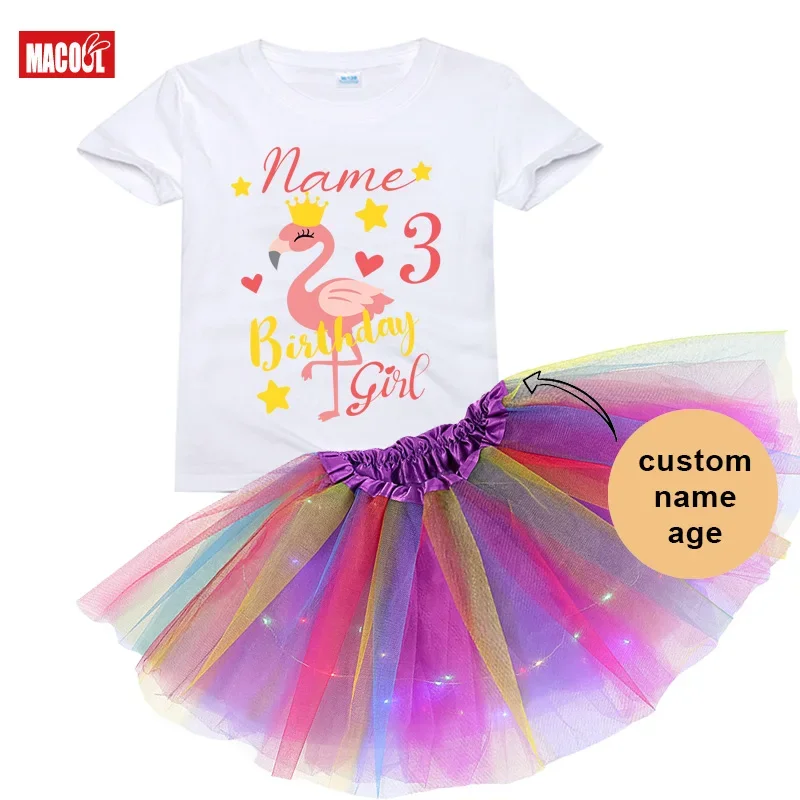 Платья для детей светящаяся юбка с фламинго девочек одежда маленьких платье на