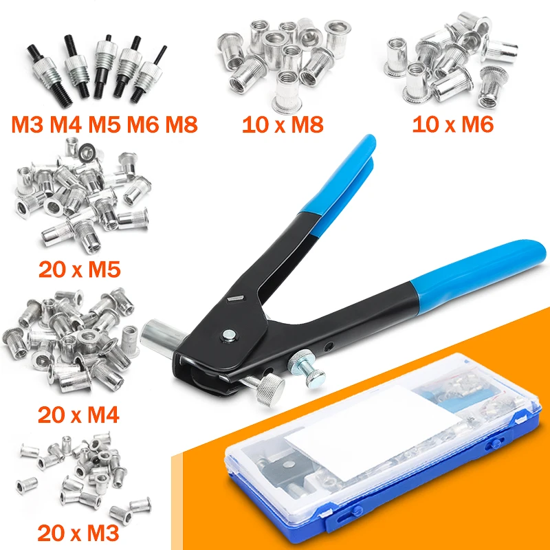 

86Pcs M3-M8 Threaded Nut Rivet Insert Tool Riveter Rivnut Nutsert Riveting