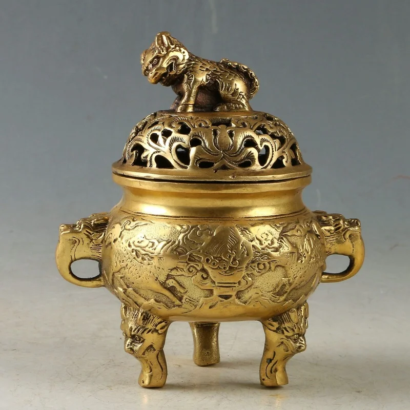 

Chinese Brass Hand Carved Beast Incense Burner Mark