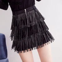 2022 spring autumn new heavy embroidery hot drilling tassel short denim skirt women high waist a line hip skirt high street