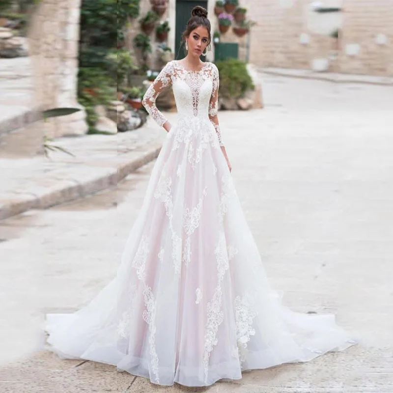 

QUEEN Elegant Boho A-line Wedding Dress Long Sleeves Lace Appliques Tull Bridal Gown 2023 For Women Vestido De Novia Custom Made