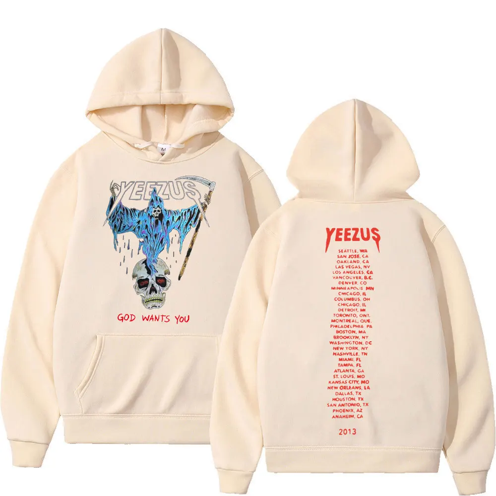 

Autumn and Winter Kanye West Skull Reaper Print Hooded Casual Long-sleeved Pullover Unisex Fashion Sportswear Hoodies for Men