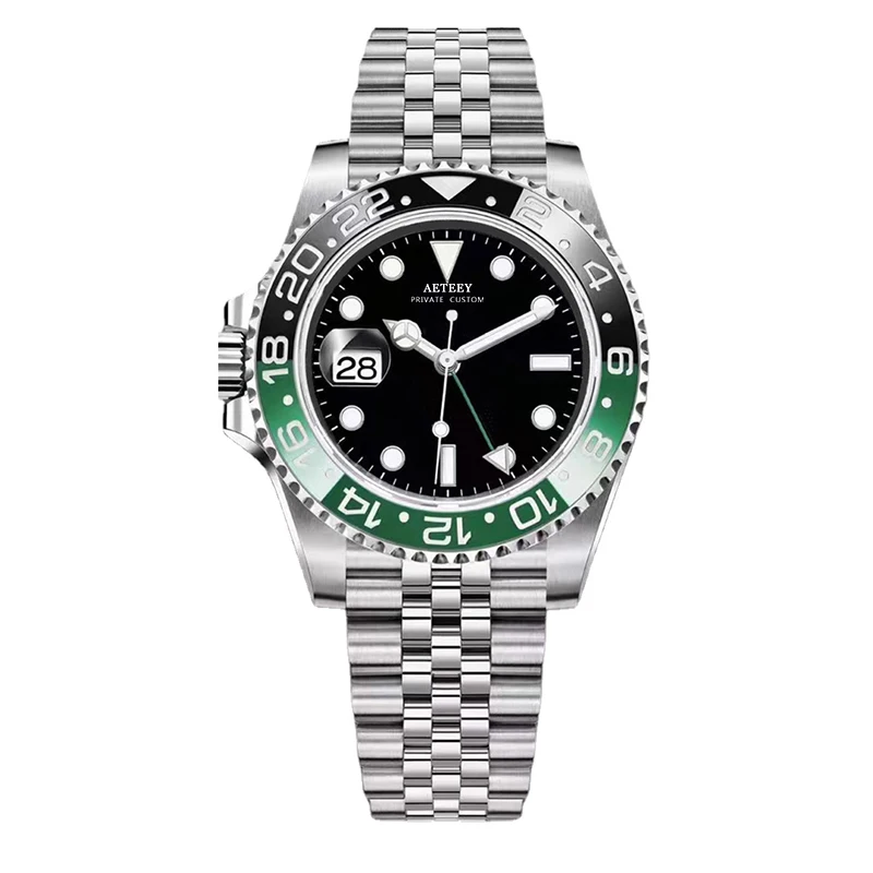 

Новые мужские часы с левой ручкой 40 мм GMT работы черный зеленый керамический Безель нержавеющая сталь механический автоматический механизм...