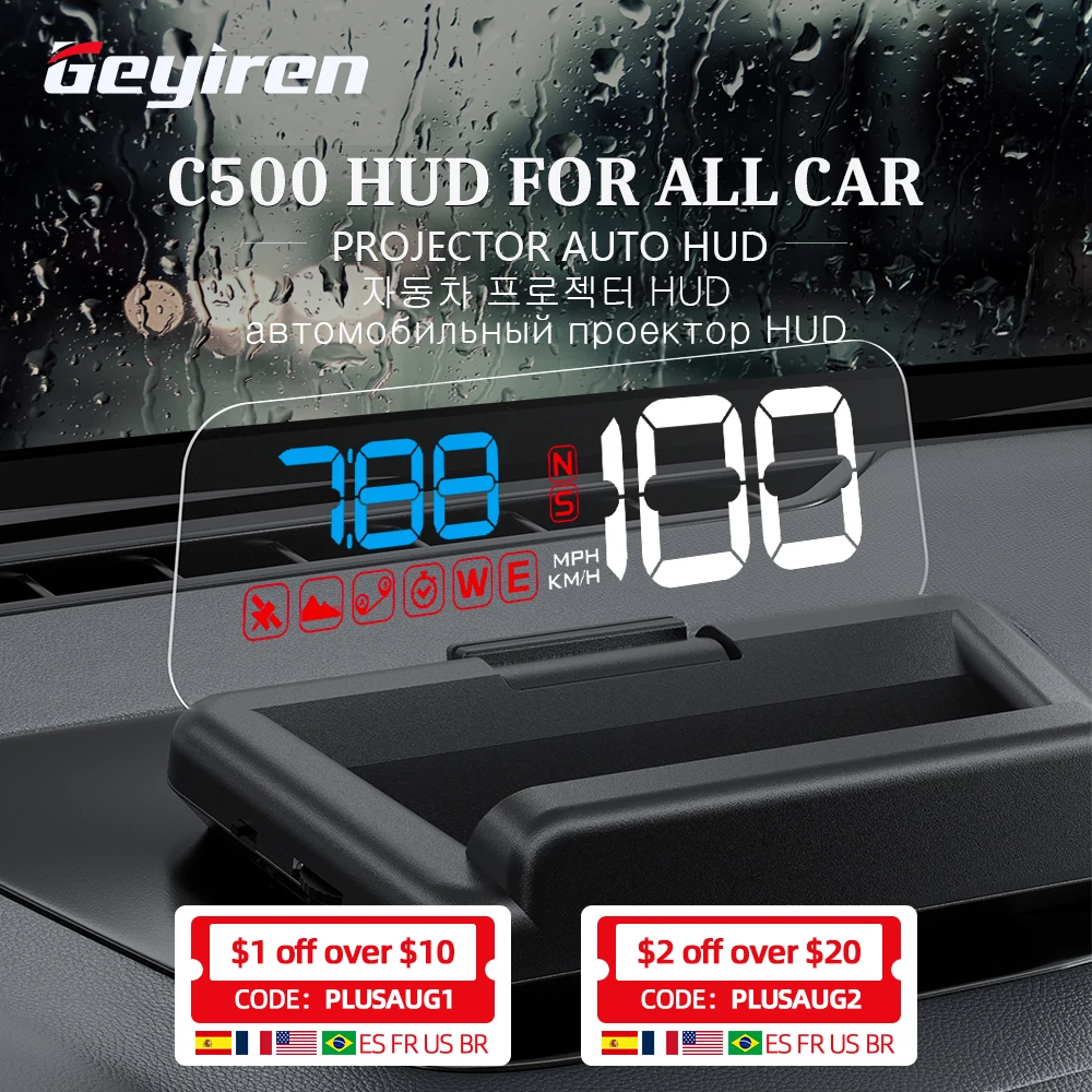 GEYIREN C500 Auto OBD2 GPS HUD Head-Up Display EOBD Windshield Car Speedometer Projector Digital Accessories For All Car