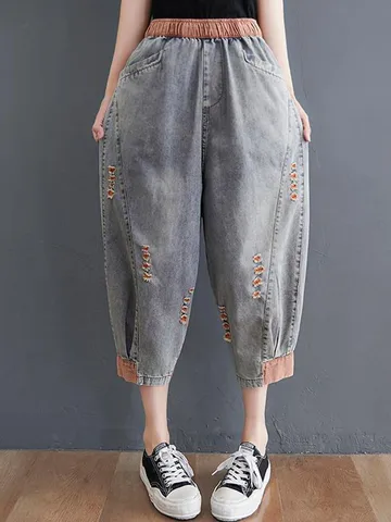 Women Summer Caual Jeans New Arrival 2022 Simple Style Streetwear Vintage All-match Loose Female Calf-length Denim Pants D195