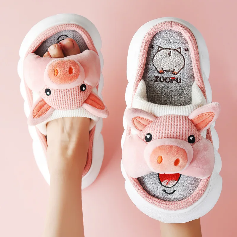 Cute Pig Home Slippers for Women Animals Platform Soft Slippers Female Lovely Penguin House Slides Four Season Indoor Shoes New