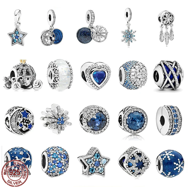 

Лидер продаж, бусины из синей серии из серебра 925 пробы, бусины в форме тыквы в форме сердца подходят для оригинального браслета Pandora, украшен...