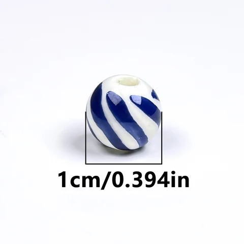10 мм синие белые полосы круглые керамические бусины перфорационные бусины для изготовления ювелирных изделий DIY браслет ожерелье брелок подарки аксессуар