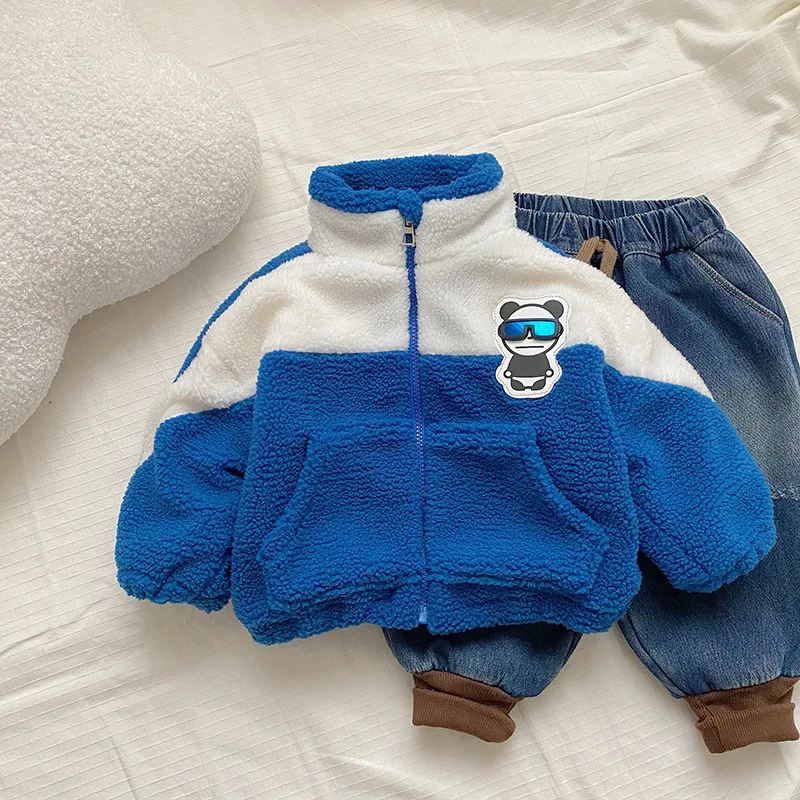 

Осенне-зимняя плюшевая утепленная куртка для маленьких мальчиков и девочек, милое хлопковое пальто, детская повседневная одежда на молнии для младенцев
