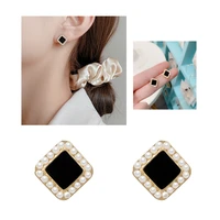 s925 square black oil drop pearl earrings for women korean personality all match small simple jewelry gift wedding accessories