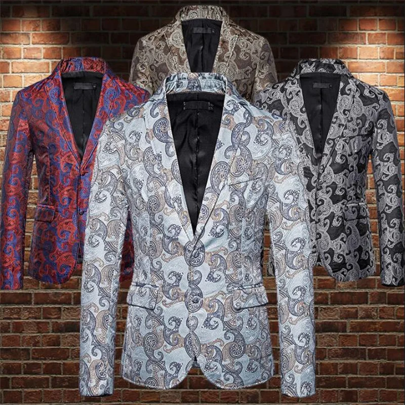 Blazer men groom suit Contrast embroidery flowers jackets mens wedding suits singer stage clothing formal dress b490