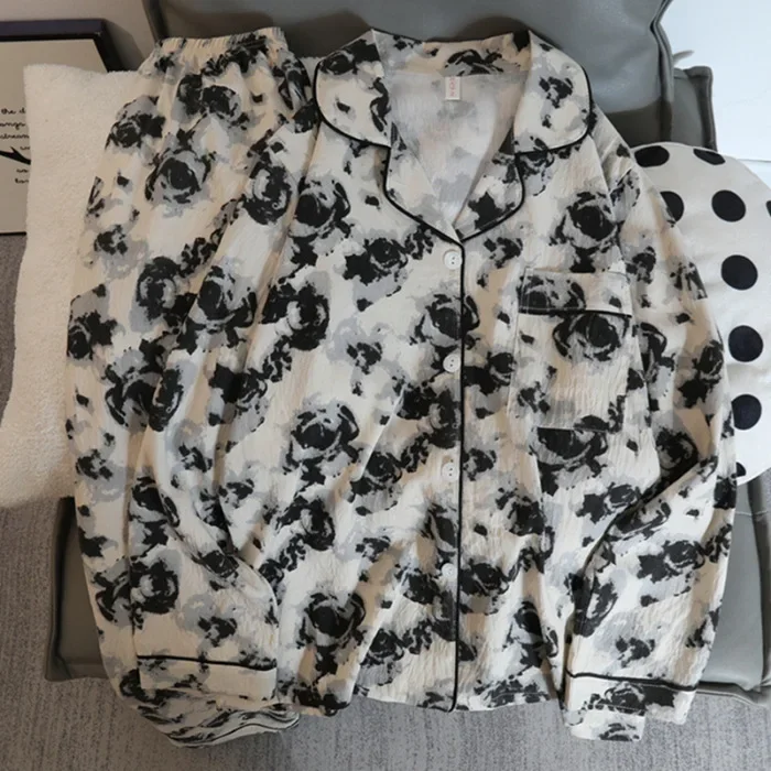 Women's Cloud Cotton Long Sleeve Trousers Autumn Cardigan Sweet Cartoon Loose-Fit Outerwear Home Clothes Suit