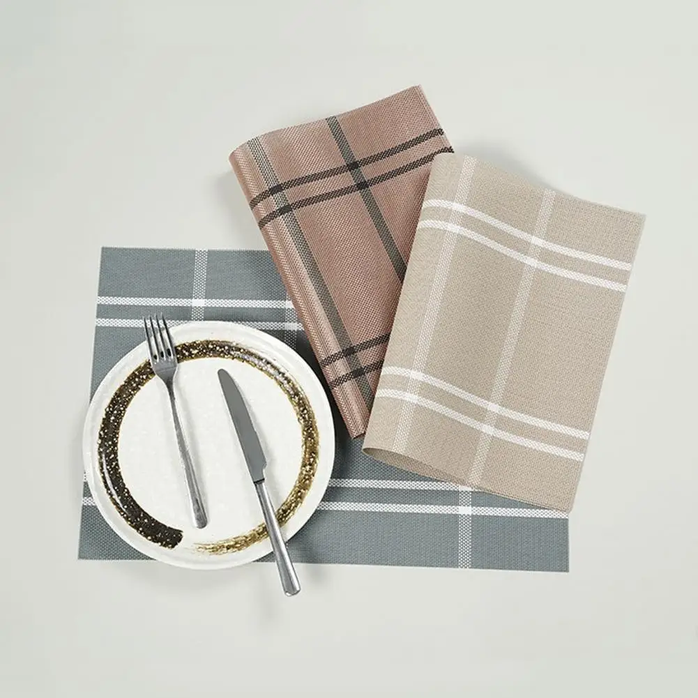 

Pvc Placemat Waterproof Plaid Placemat Non-slip Heat-resistant Dining Table Protection Pad Modern Kitchen Supplies Table