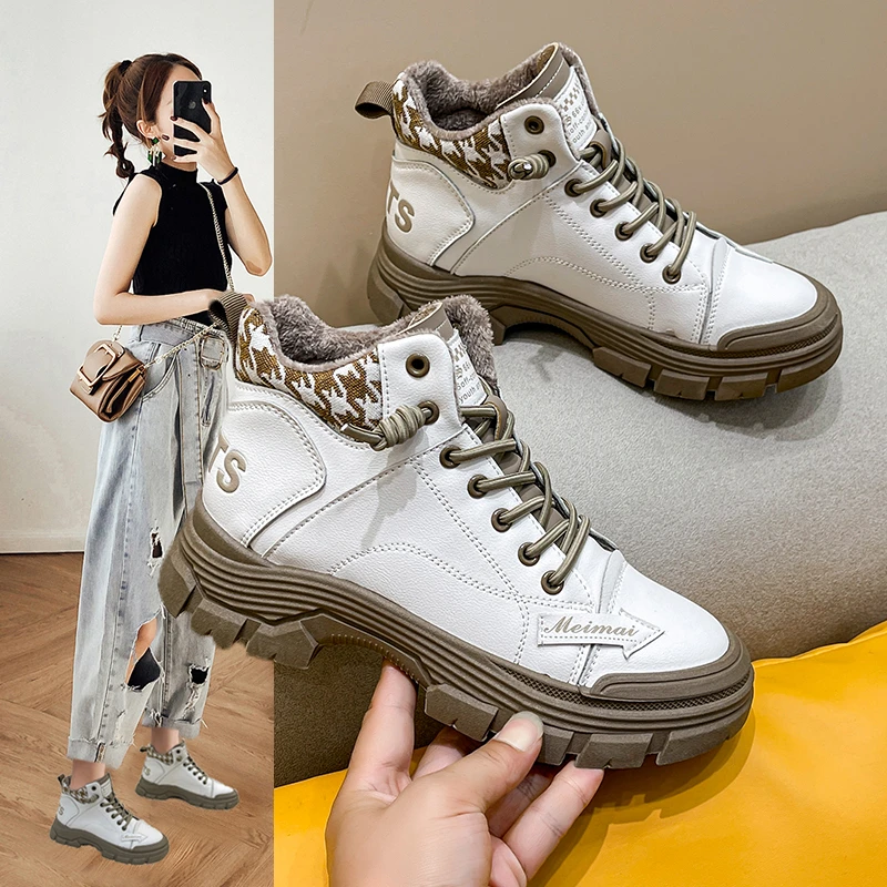 

Модные женские кроссовки зимние ботильоны на платформе плоская подошва теплые плюшевые меховые замшевые ботинки женская обувь