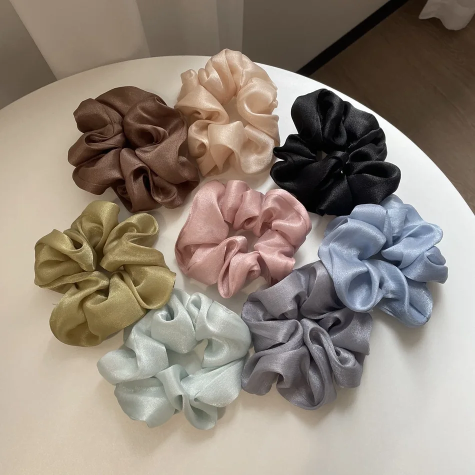 

Fashion Korean Solid Color Hair Scrunchies Pearly-lustre Satin Organza Hair Rope Women Elegant Ponytail Holder Headband Hair Tie