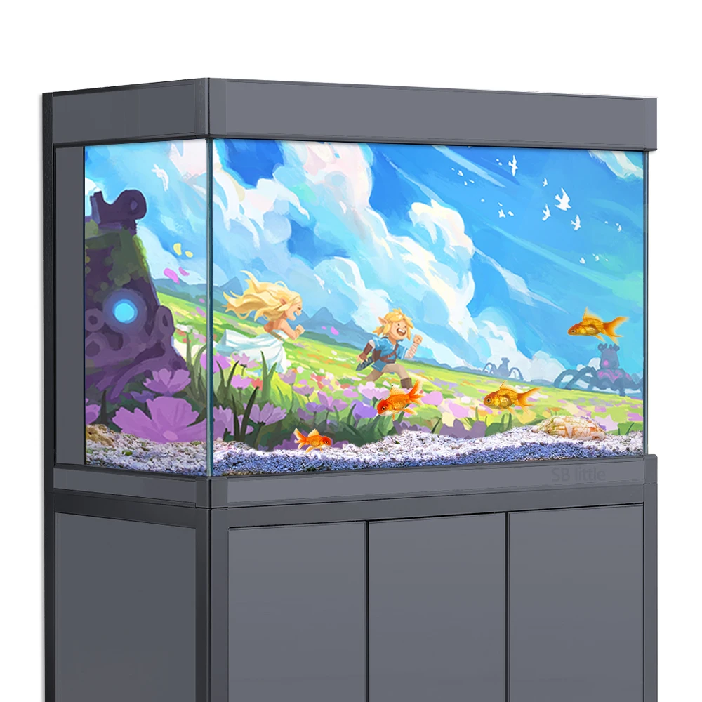 

Aquarium Background Sticker, Game Legend Zelda 3D HD Printing Wallpaper Fish Tank Backdrop Decorations PVC Landscape Poster