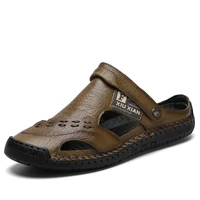 2022 mens summer leather sandal shoes men breathable soft outdoor beach roman sandals plus size 38 48 men slippers