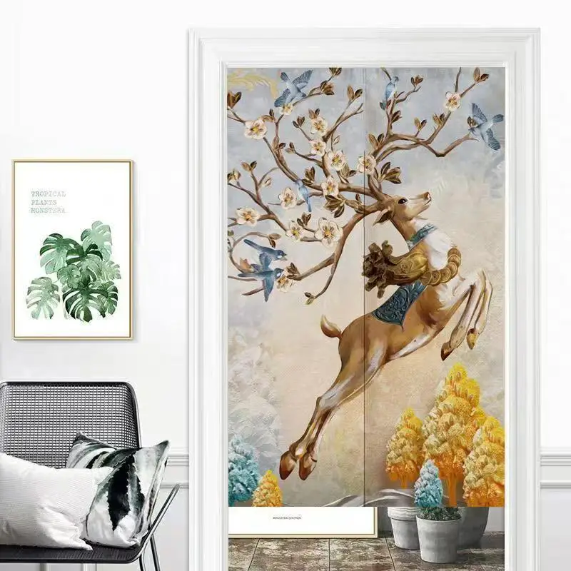 

Art Jumping Deer Print Polyester Door Curtains Cafe Restaurant Noren Hanging Curtain Kitchen Bedroom Entrance Screen Curtain