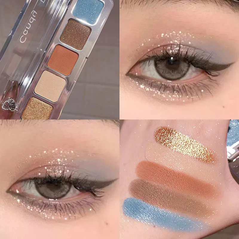 Палитра теней для век 5 цветов матовые Перламутровые тени синие оранжевые