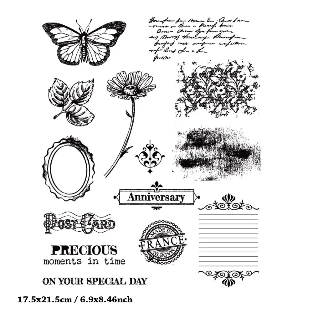 

Anniversary Butterfly Flowers Post Card Clear Silicone Stamps Seal for Scrapbooking Photo Album Sheets Blade Mould Mold Decor