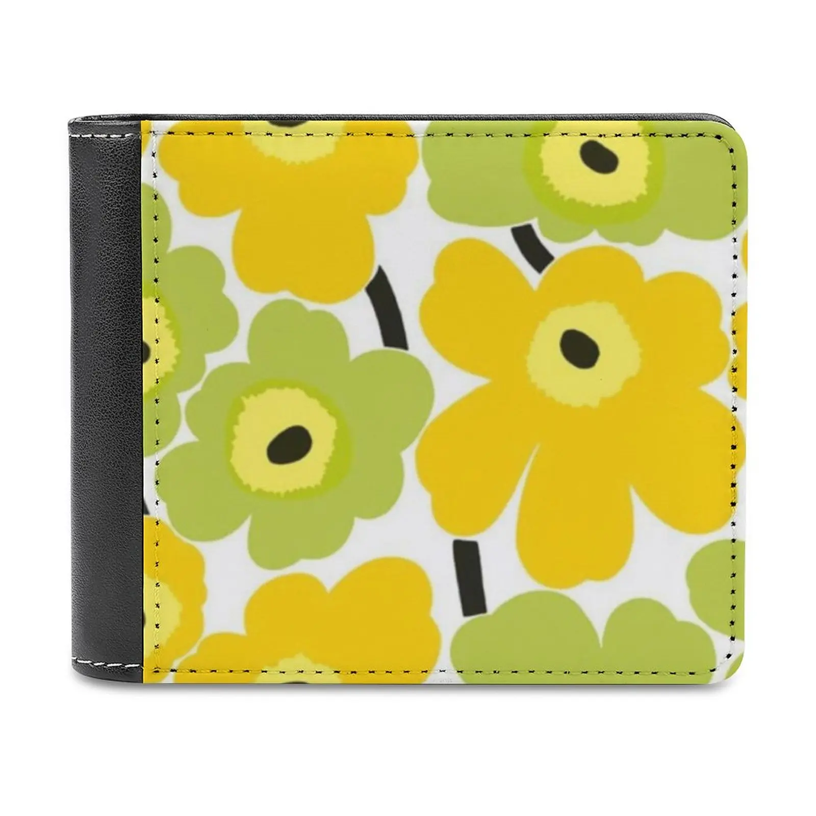 

Flowers Fabric Leather Wallet Men Slim Purse Card Holder Wallets Money Bag Floral Flowers Puketti Kompott Classic Black Fashion