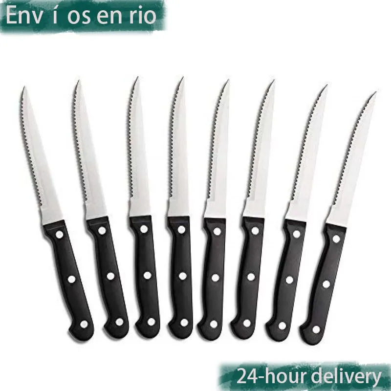 4/6/8/12 Pcs Steak Knives Set Sharp Blade Black PP Handle Outdoor BBQ Picnic Meat Cutter Multi-function Fish Cutting Knife
