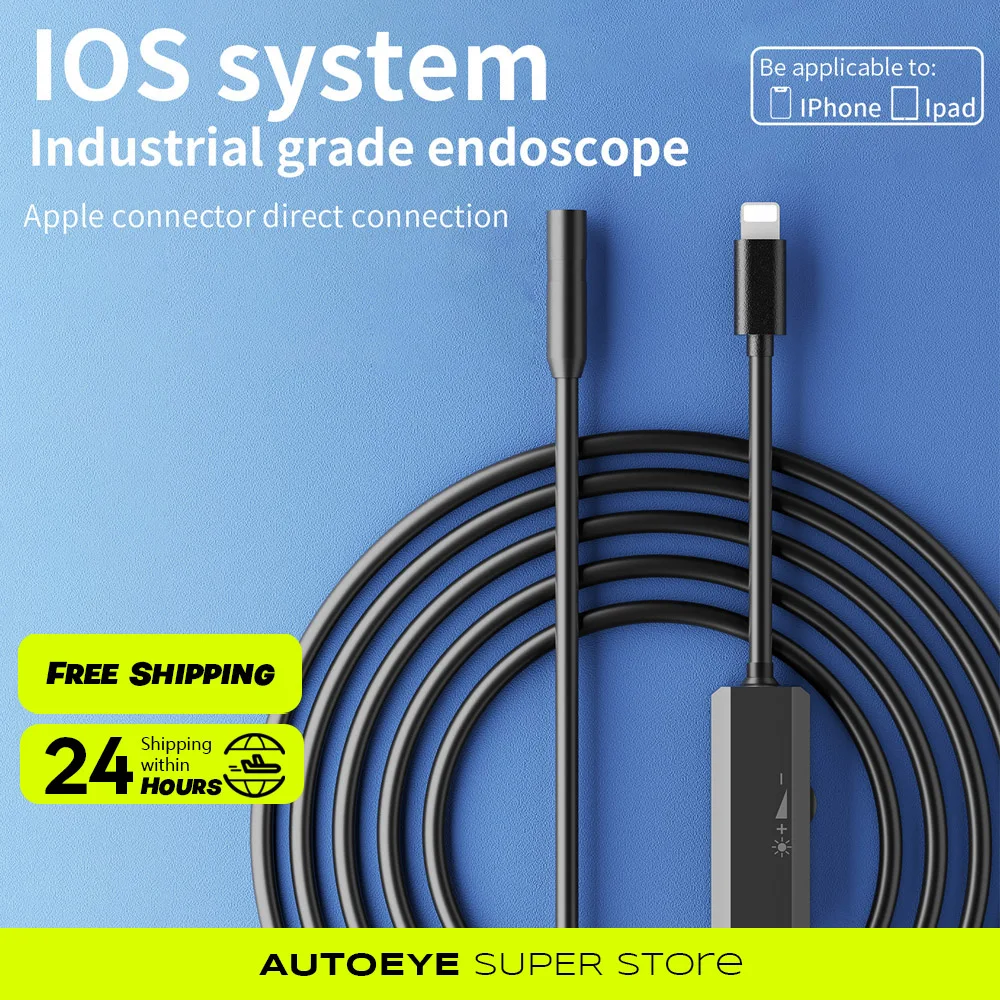 

Endoscope Camera For iPhone APPLE Lightning 8MM Cars Endoscopic IP68 Waterproof 8 LEDs Borescope Inspection iPhone14 iPad iOS