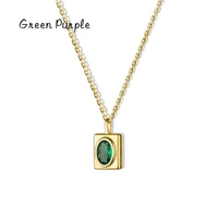 exquisite square green zircon pendant necklace new s925 sterling silver sparkling clear cz link chain female gift fine jewelry