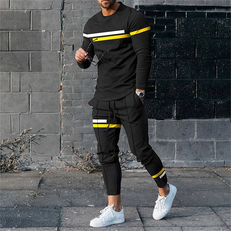 2023 New Men's 2 Piece Set Trousers Tracksuit 3D Printed Autumn Joggers Long Sleeve T Shirt+Pants Casual Street Sport Clothes