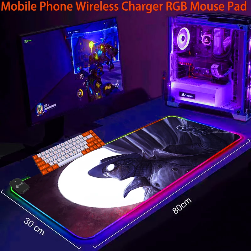 

Коврик для мыши с беспроводной зарядкой RGB, игровой нескользящий коврик со светодиодной подсветкой в виде паука, крутой Настольный коврик д...