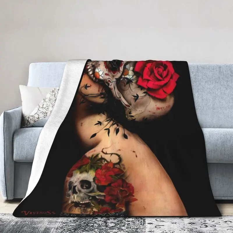 

Теплое фланелевое одеяло Viva La Vida Santa Death te s, покрывало с мексиканским черепом, покрывало для дивана, спальни, постельное белье