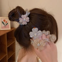 1pc 2022 new shiny diamond camellia elastic hair band women girls elegant hair tie horsetail fashion head accessories jewelry