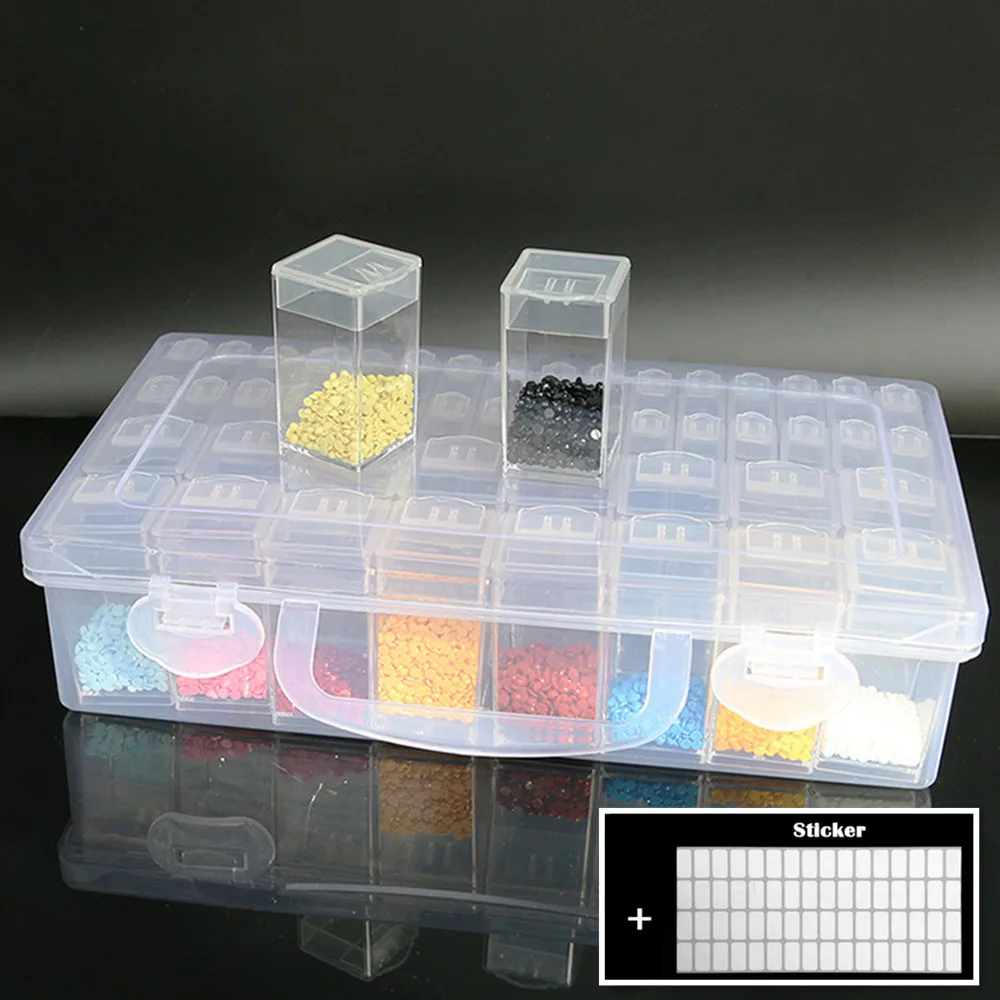 

5D Diamond Painting Tools Sets 32/48/64 Grids Plastic Storage Box Stickers etc Kit for Diamond Painting Storage Case Container