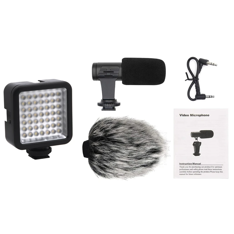 

RISE-1 Pcs Camera Microphone, For Iphone Andoid Smartphones, Nikon Canon EOS DSLR Cameras & 1 Pcs Mini DC 3V 5.5W 49 LED Video C