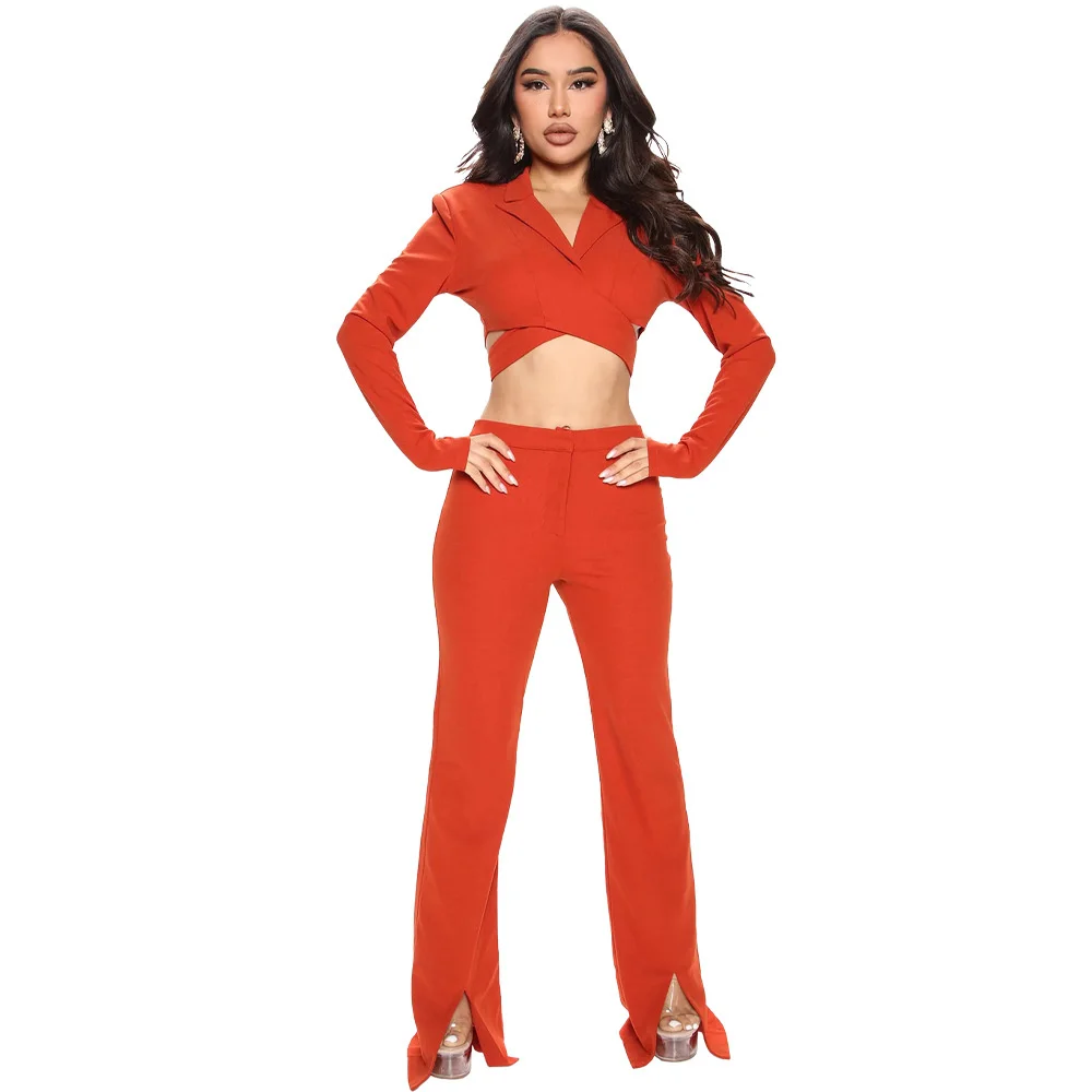 Chic Women's Two 2 Piece Set 2023 New in Summer Outfits Short Blazer + Flare Pants Suit Street Tracksuit Office Lady Pant Sets